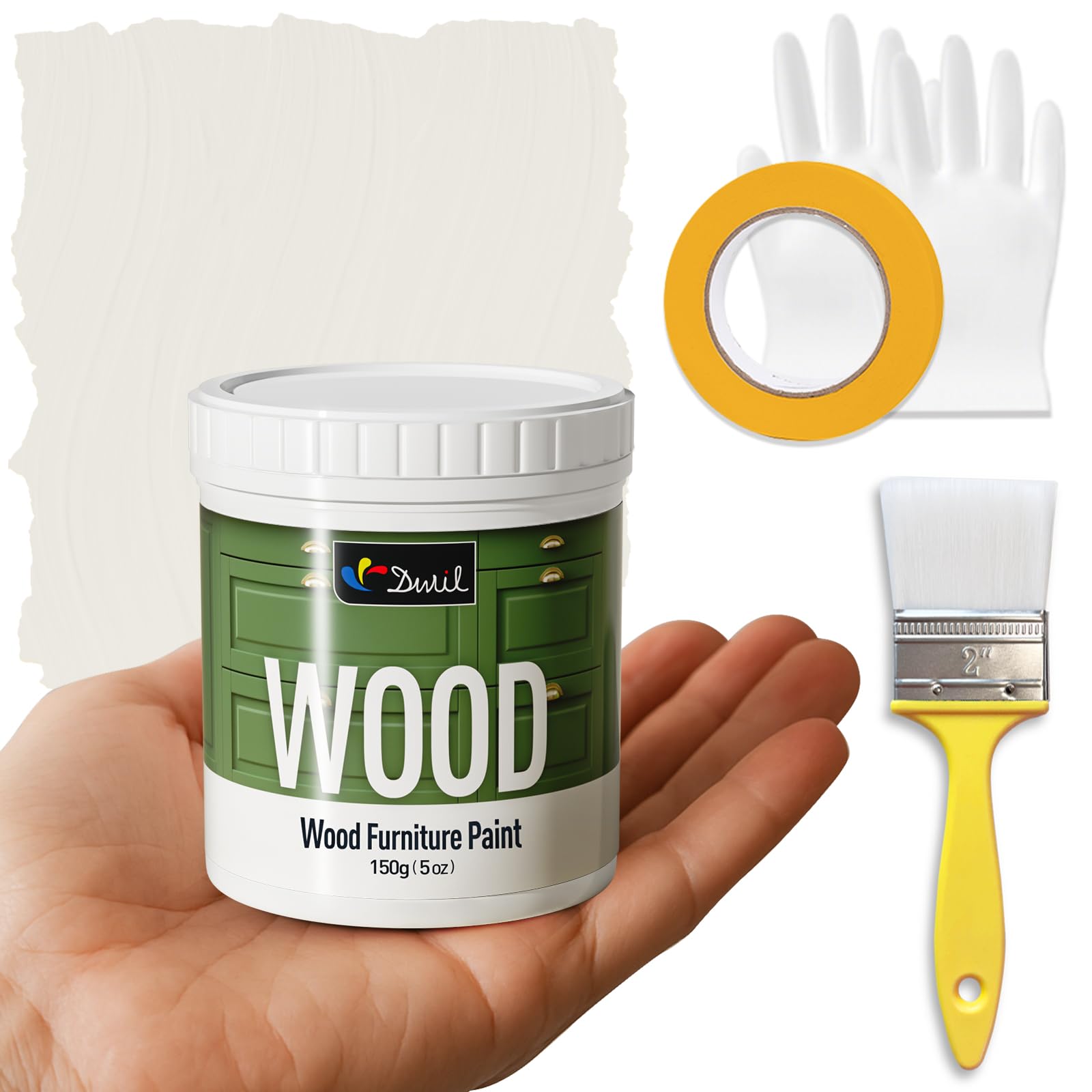 DWIL Matte Finish Furniture Paint - 5 Oz Wood Paint for Cabinets, Doors, Tables, and Dressers Refinishing - Water-Based, Non-Toxic & Odorless, Easy to Apply(Ivory White)-Trial Pack