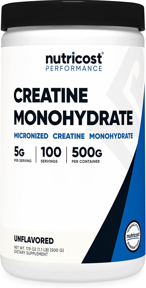 Nutricost Créatine Monohydrate Micronisée en Poudre 500G, 5000mg Par Portion (5g) - Créatine Monohydrate Micronisée, 100 Portions pour Endurance, Croissance Musculaire, Performance et Récupération
