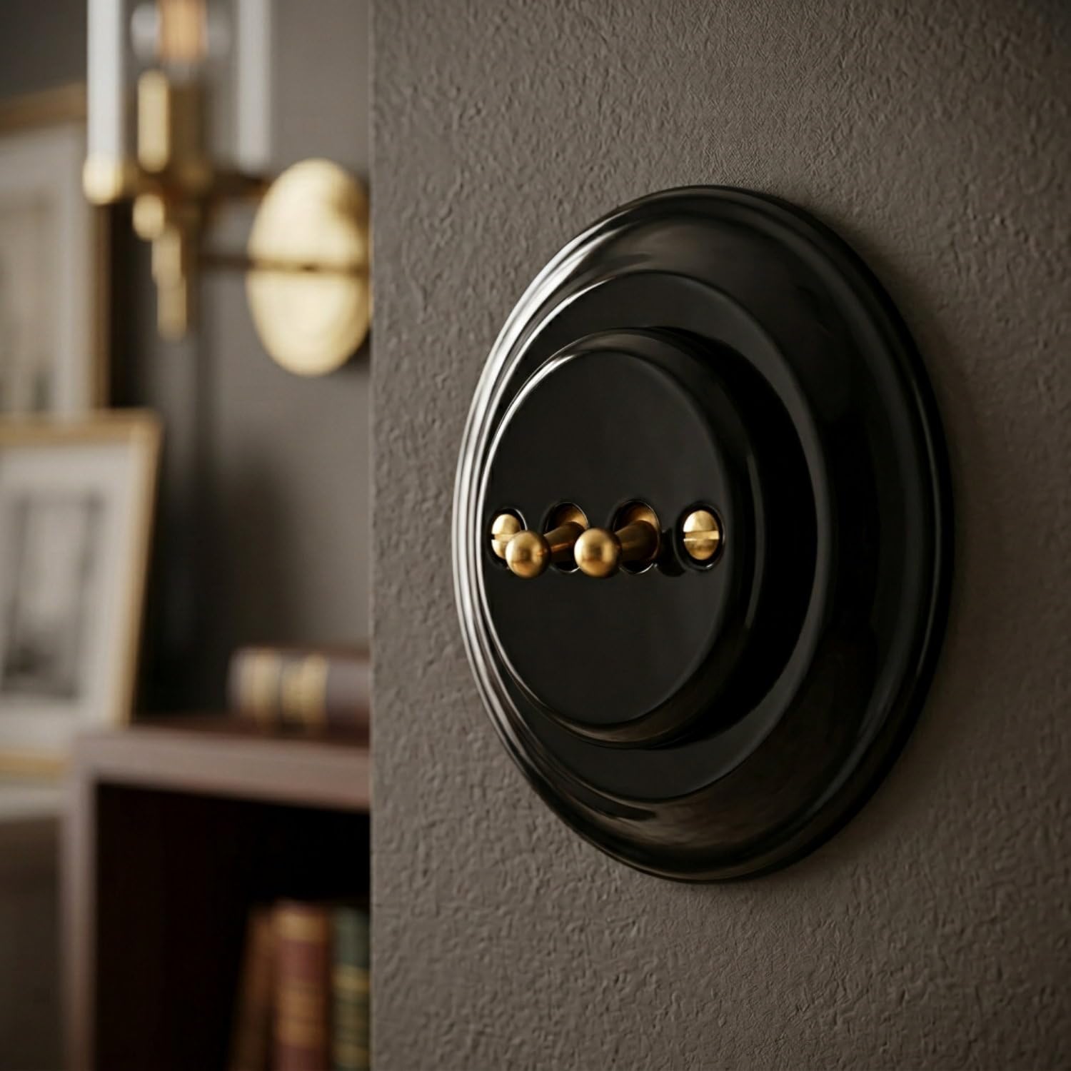 Unterputz Porzellan Retro Toggle Brass Doppelschalter, All-in-One, Serie PR1 schwarz