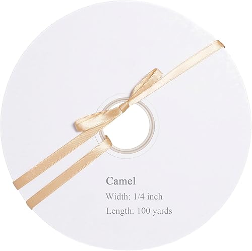 Vista 232 de Cinta de satén de poliéster de doble cara de color sólido, 1 pulgada de ancho, 100 yardas de largo, perfecta para bodas, envoltura de regalos, Oro