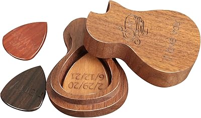 Personalized Custom Wooden Guitar Pick Box Holder with 3 Picks (sty1)