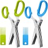 2 Packs Stainless Steel Herb Scissors, SourceTon Multi-Purpose Kitchen Shear with 5 Blades and Cleaning Brush, Ergonomic Design Heavy Duty Durable Culinary Cutter with Sharp Blade