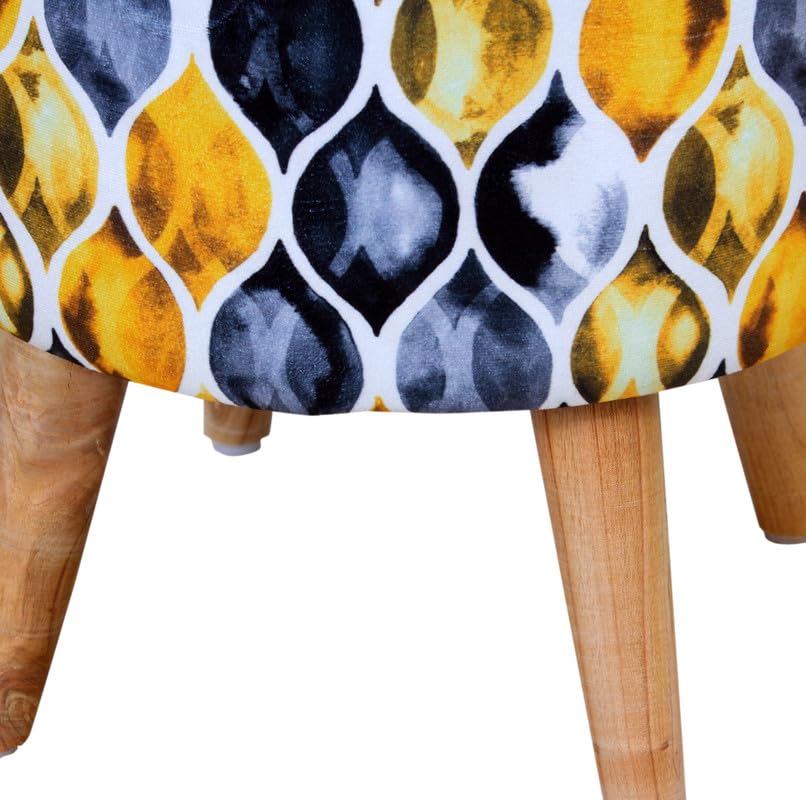 Image of Printed Ottoman Stool with Chair, Velvet Footrest Stool for Living Room, Wooden Legs Ottoman for Sofa & Living Room Decor, Chair (18 inchx32 inch), Puffy (16 inchx17 inch), Cmbo-Black Fire