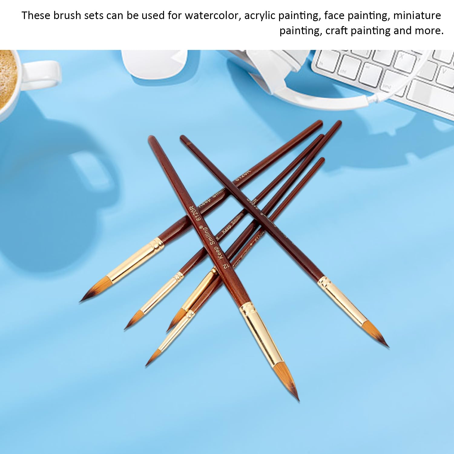 Set 5 Pennelli A Ventaglio Per Pittura - Nylon, Manico In Legno, Per Acrilico, Olio E Acquerello - Foto 10