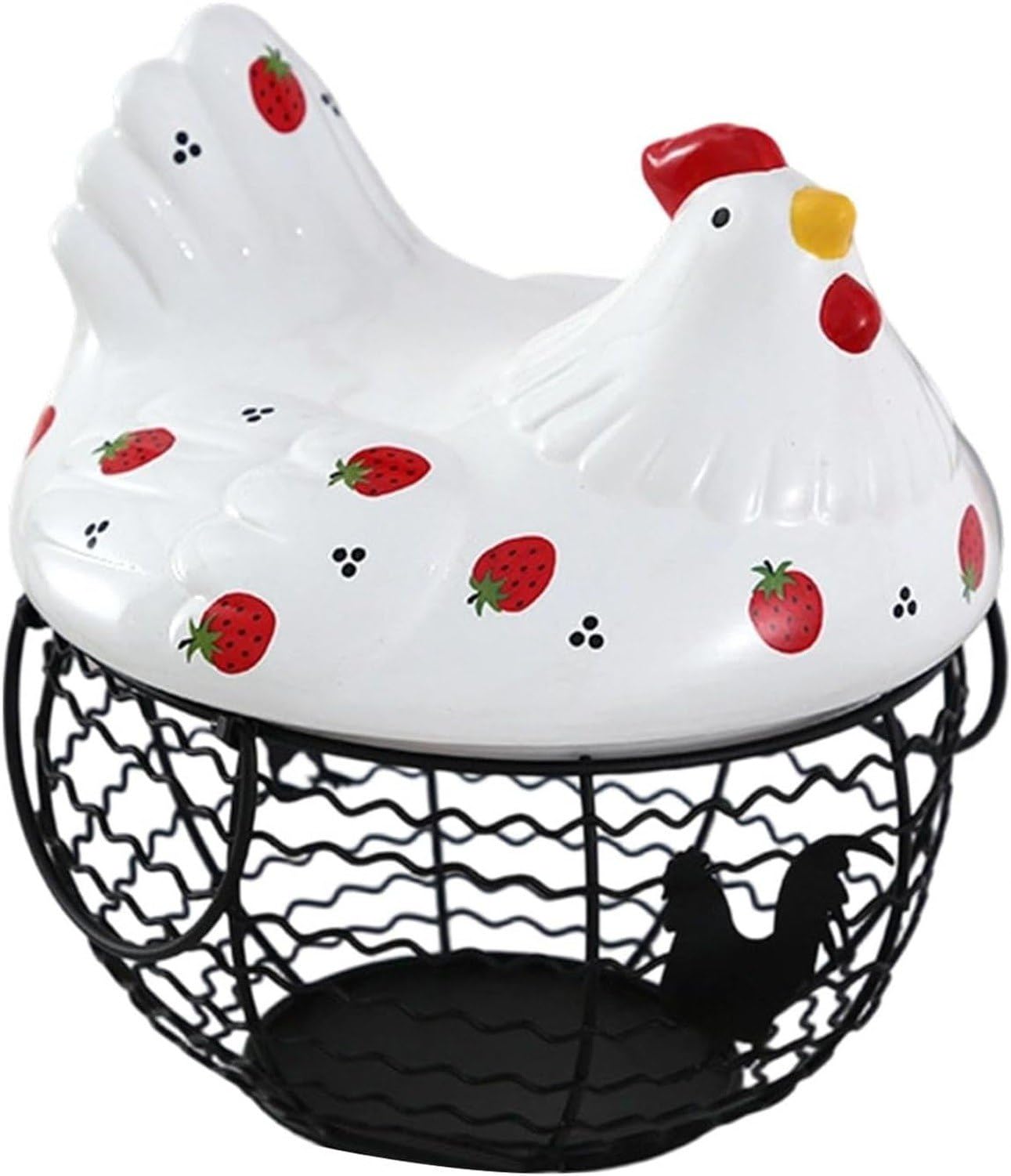Cesta Recolectora de Huevos de Gallina con Figura Decorativa de Cerámica para Encimera Cocina y Verduras, Style a
