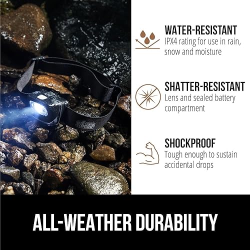 Miniatura 5 de GORILLA GRIP Lámpara de cabeza LED ultra brillante de alto lúmenes, 7 modos de luz, resistente al agua, IPX4, diadema ajustable, funciona con pilas,