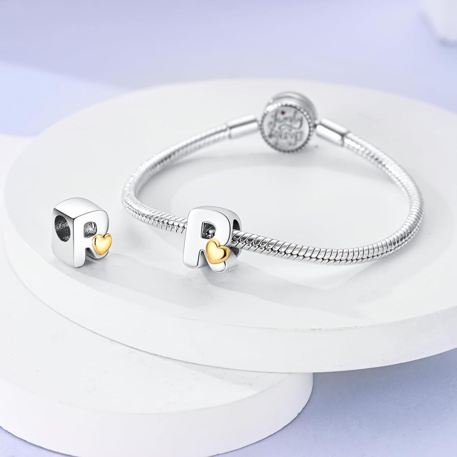 PARCOM S925 Sterling Silver Charms for Bracelets and Necklaces, A-Z Letter Charms With Golden Heart Initial Beads Pendant Jewelry for Women's Birthday Ceremony - Image 2