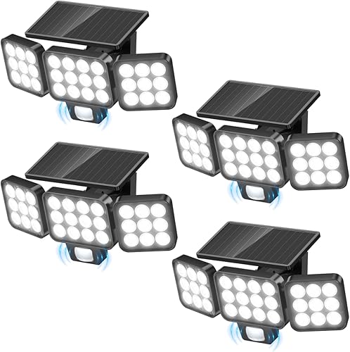 Miniatura 11 de WdtPro Luces solares para exteriores, 3500 lúmenes, sensor de movimiento brillante, luces para exteriores, 3 cabezales y panel de vidrio mejorado,