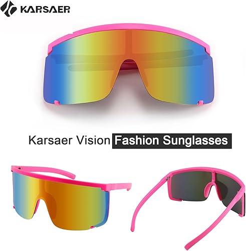 Miniatura 2 de Karsaer Vision Shield - Lentes de sol para hombres y mujeres, de gran tamaño, neón, 80, 90, visera, estilo deportivo, ciclismo al aire libre, esquí