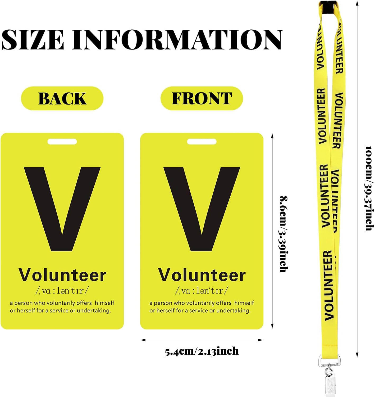 Fulmoon 50 Sets Volunteer Lanyards Bulk Breakaway Volunteer Lanyards and Badges with Clips for Event Fundraising Donation Activities