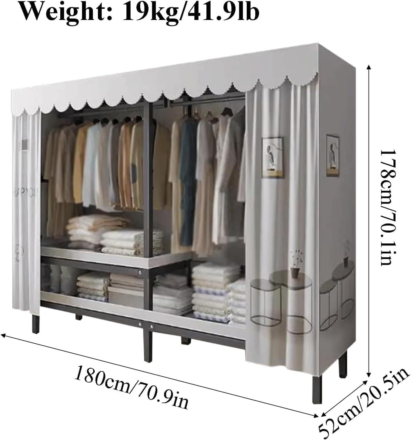 TIST Closet Full Steel Frame Cloth Covered Closet 180cm/203cm Bedroom Hanging Closet Portable Closet(D,180cm)