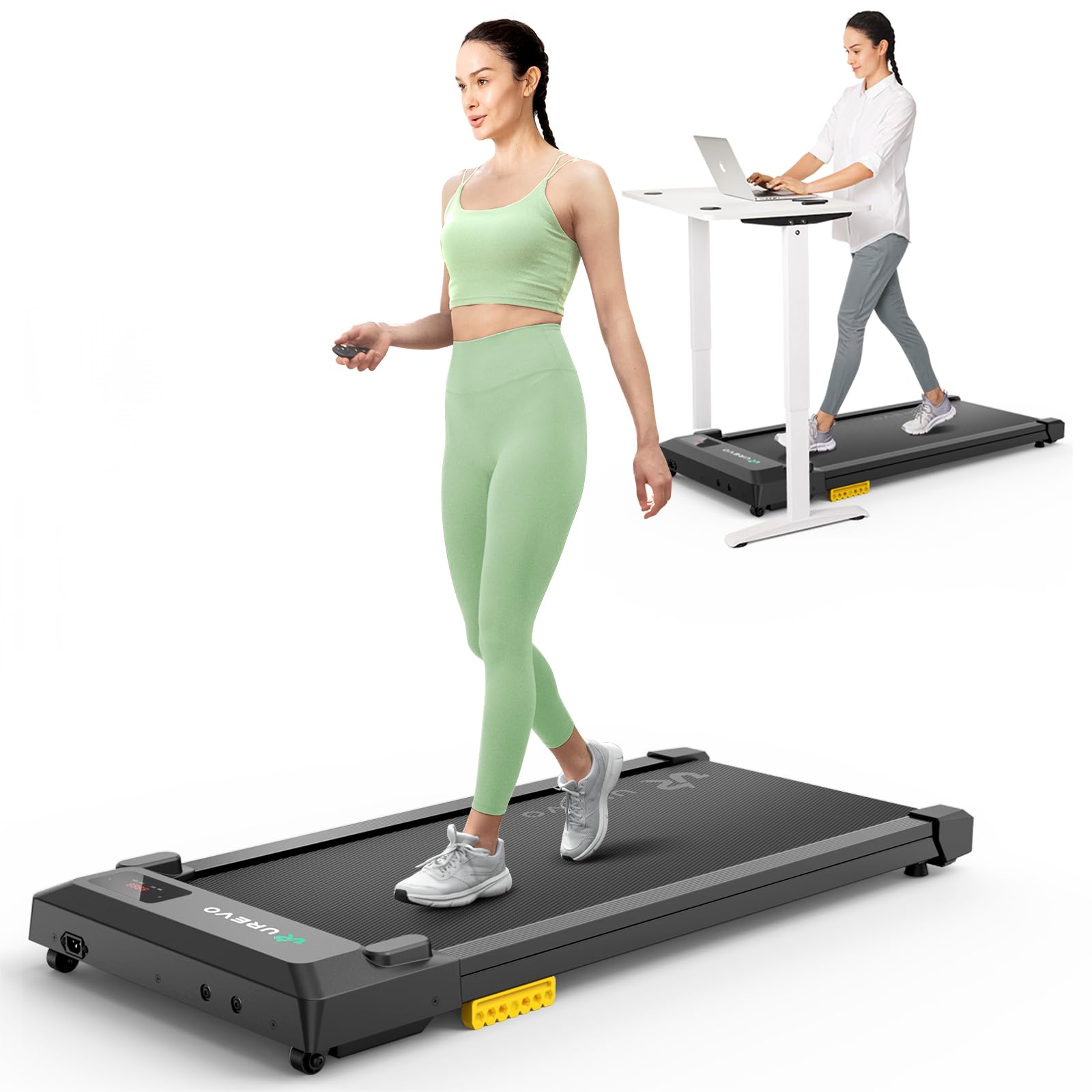 UREVO Smart Walking Pad, kompaktes Laufband unter Schreibtisch mit Acht-Punkt-Stoßdämpfungs, UREVO APP Smart Coach Unterstützt den Wettkampfmodus, Fernbedienung oder App-Steuerung für Zuhause/Büro