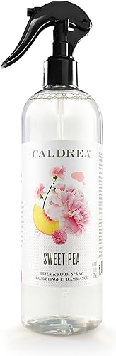 Caldrea Ambientador en aerosol de lino y habitación, hecho con aceites esenciales, ingredientes derivados de plantas, aroma a guisante dulce, 16