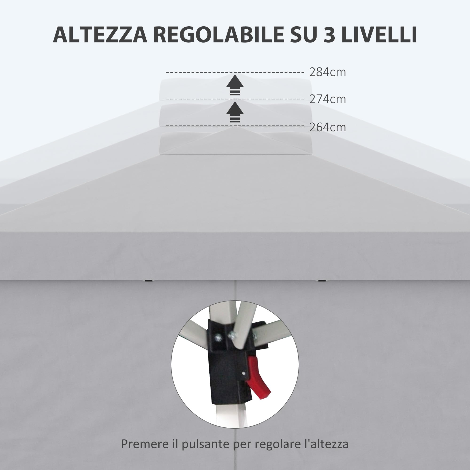 Outsunny Gazebo Pieghevole 3x3 m Pop Up Altezza Regolabile Grigio Chiaro | Porta, 2 Finestre, Borsa da Trasporto, Gazebo da Esterno, Acciaio Oxford, UV30+, Giardino, Feste, Campeggio