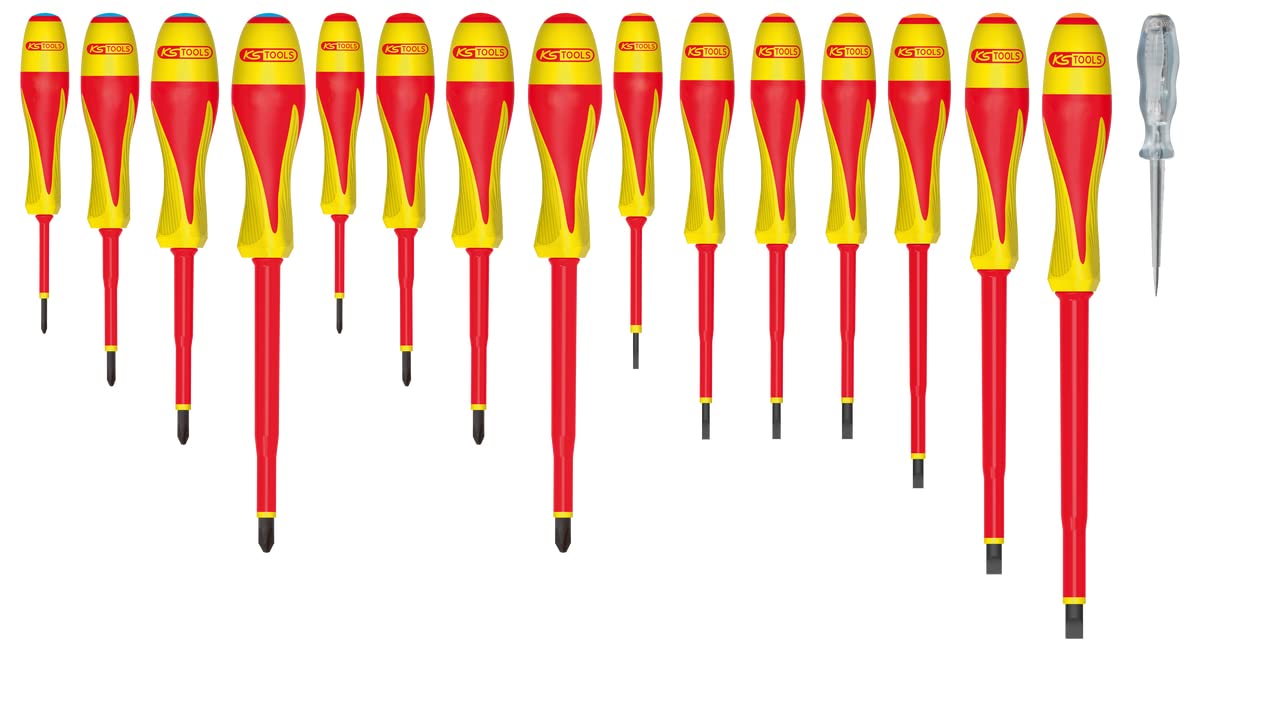 KS Tools 922.6219 Zestaw Wkrętaków Narzędzia, 2-komponentowe izolowane, 1000 V, 16-częściowy, żółty/czerwony