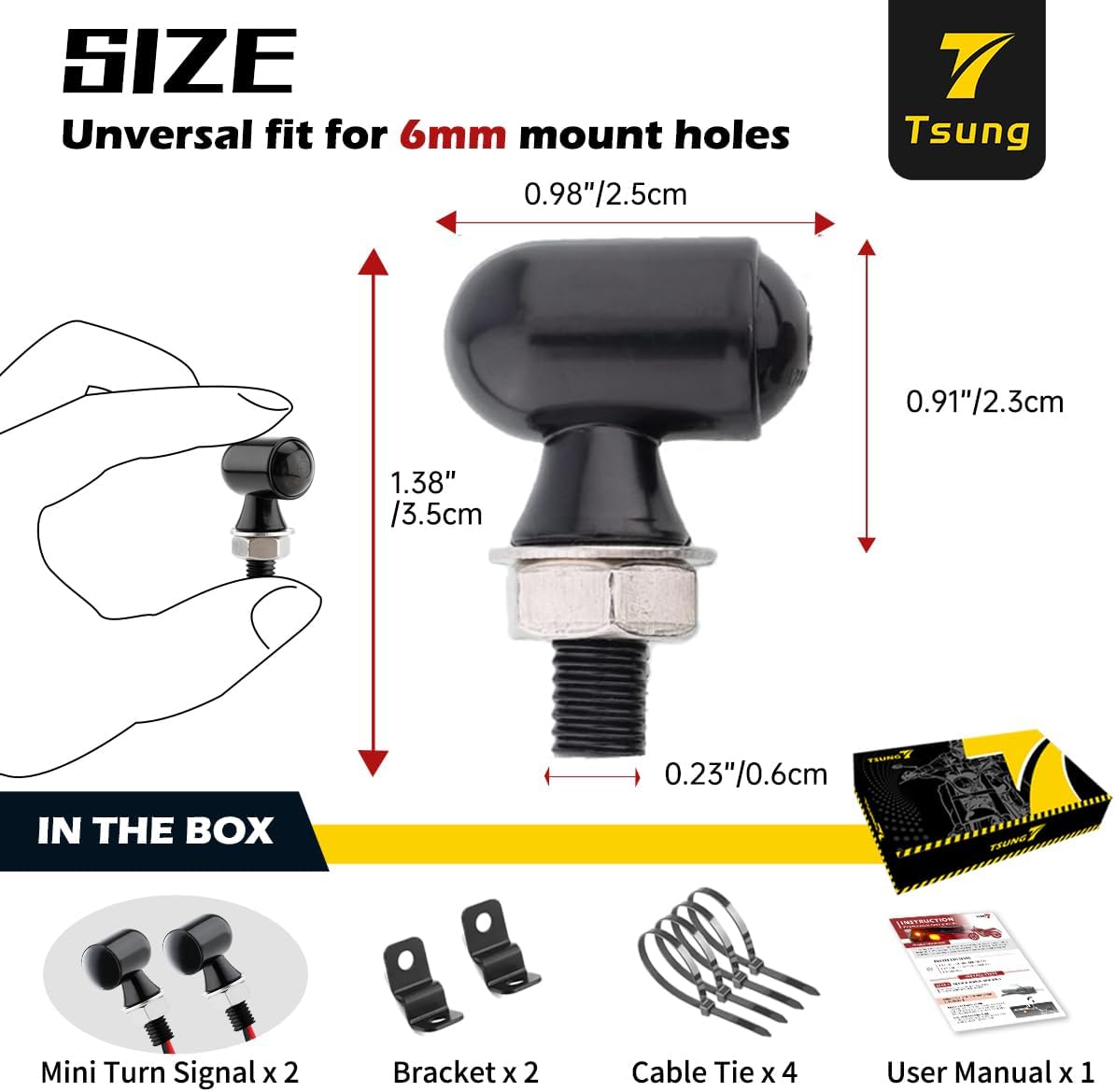 TSUNG Mini Motorcycle Turn Signals Light LED Micro Blinkers for Front/Rear Universal Aftermarket Small Indicator for Cafe Racer Bobber Cruiser Street Bikes (Black-Smoke Lens)