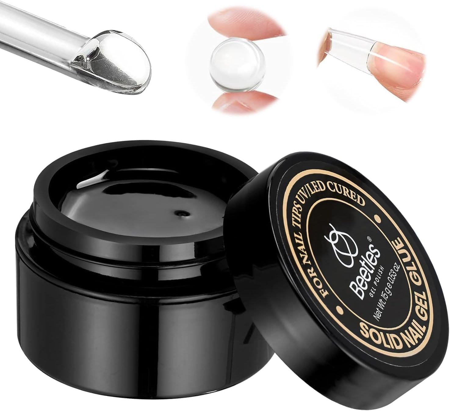 Beetles 15g/0.53oz UV Solid Nail Glue Gel for False Nail Tips, Acrylic Nails, 3D Nail Art, Rhinestone Glue, Clear Hard Gel, Strong Adhesive