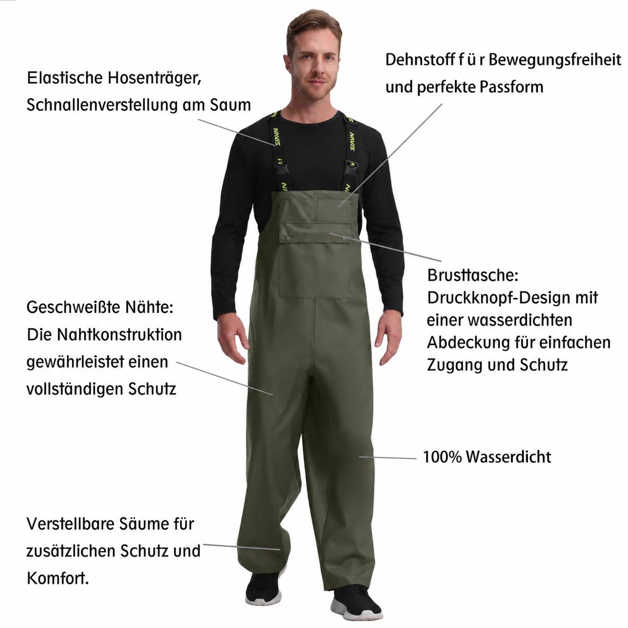 Herren Regenanzug Wasserdicht – Robust PU-Material mit Kapuze & Latzhose, Heavy-Duty Schutz für Arbeit, Bau, Angeln & Outdoor WS-005