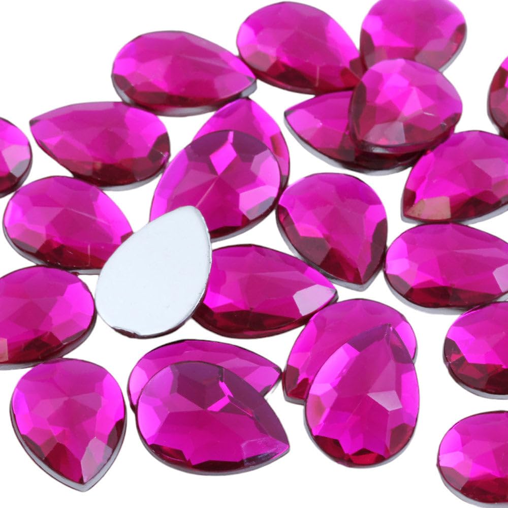 Allstarco 25x18mm (1x23/32) Pink Fuchsia Teardrop Acrylic Gems, 20 PCS — image 1