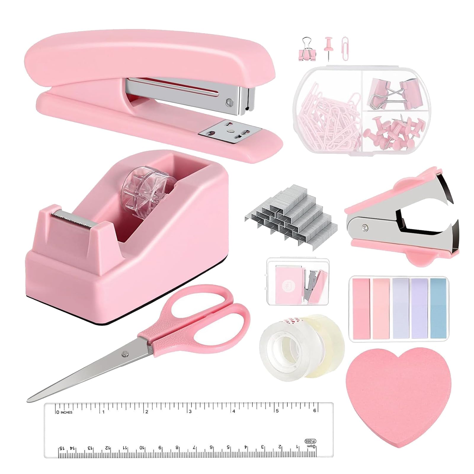 Set da scrivania con dispenser di nastro e graffette per la scuola, A