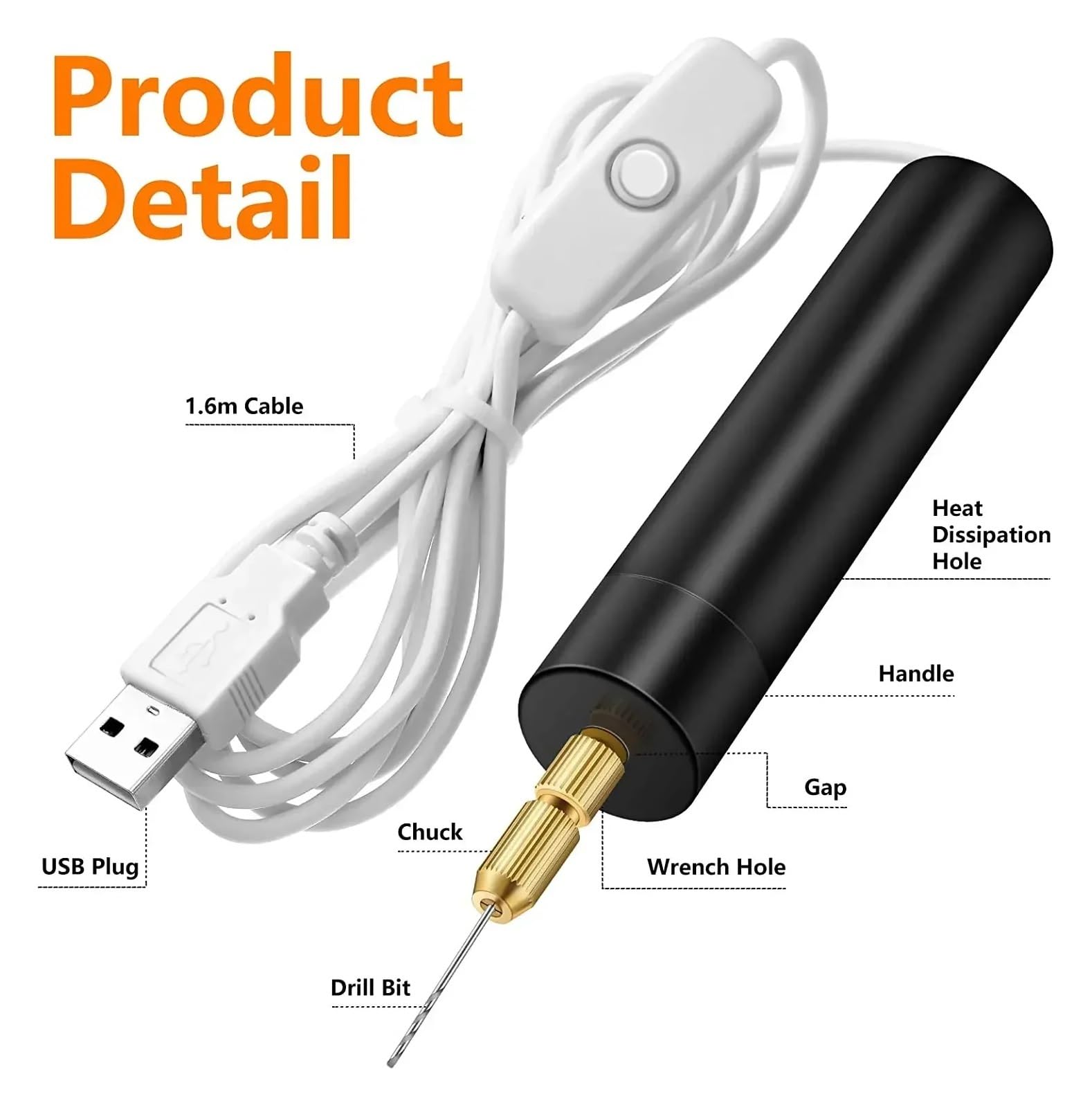 Regulowana wiertarka USB 5 sztuk zestaw wiertarek obrotowych USB do grawerowania wierteł z bitami wierteł B
