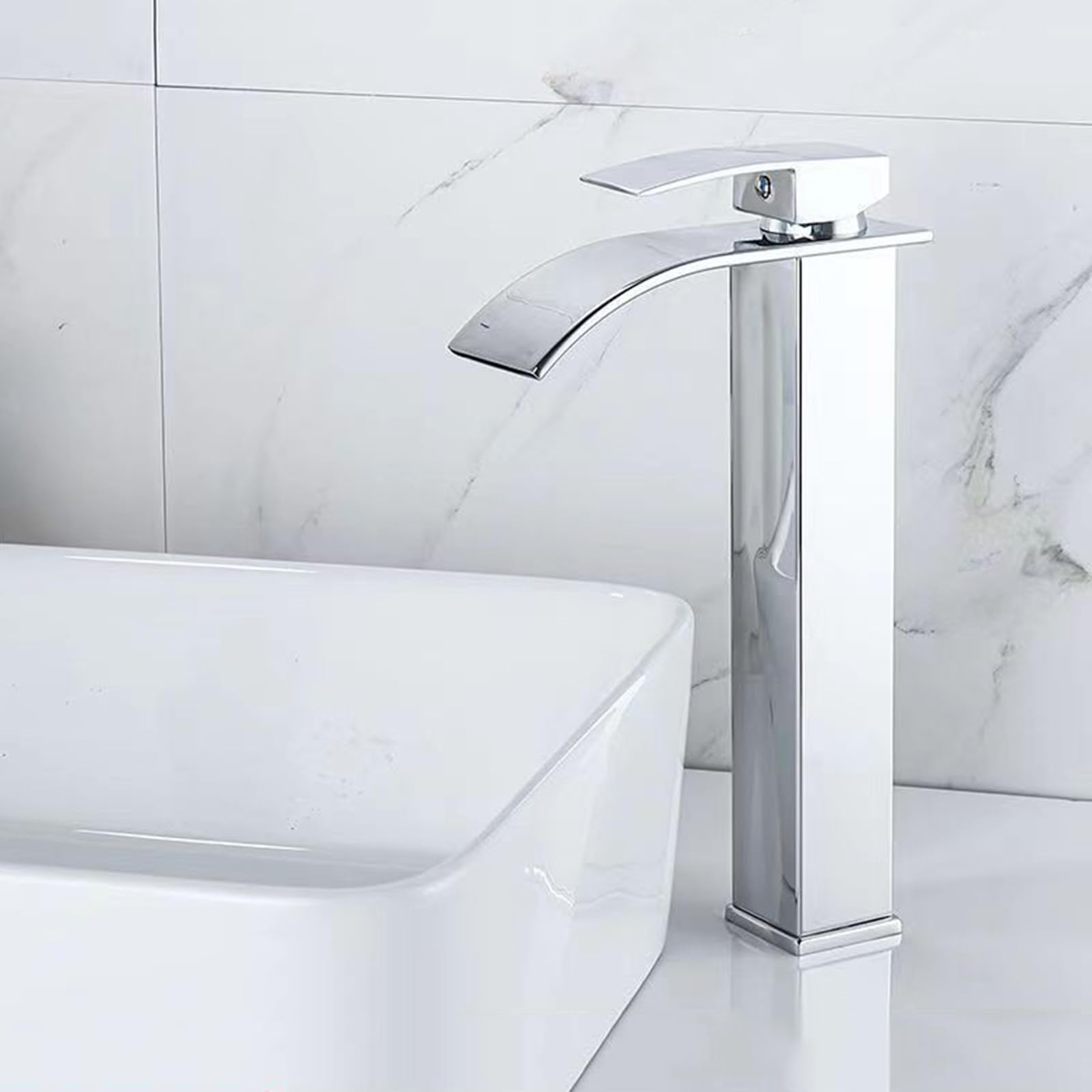 HCFYAUIS Tall Basin Mixer Tap Waterfall Hot and Cold Waterfall Bathroom Tap Single Lever Tall Taps for Bathroom Basin,Chrome