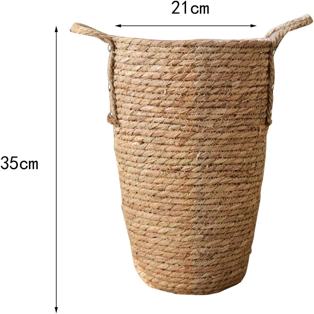 Grass Rattan Woven Plant Basket Flower Pot PP Lining with Handles Lightweight Multifunctional Rustic Plant Container for Laundry Room, Size M