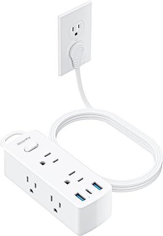 Olcorife Flat Plug Power Strip with 5 FT Extension Cord,...