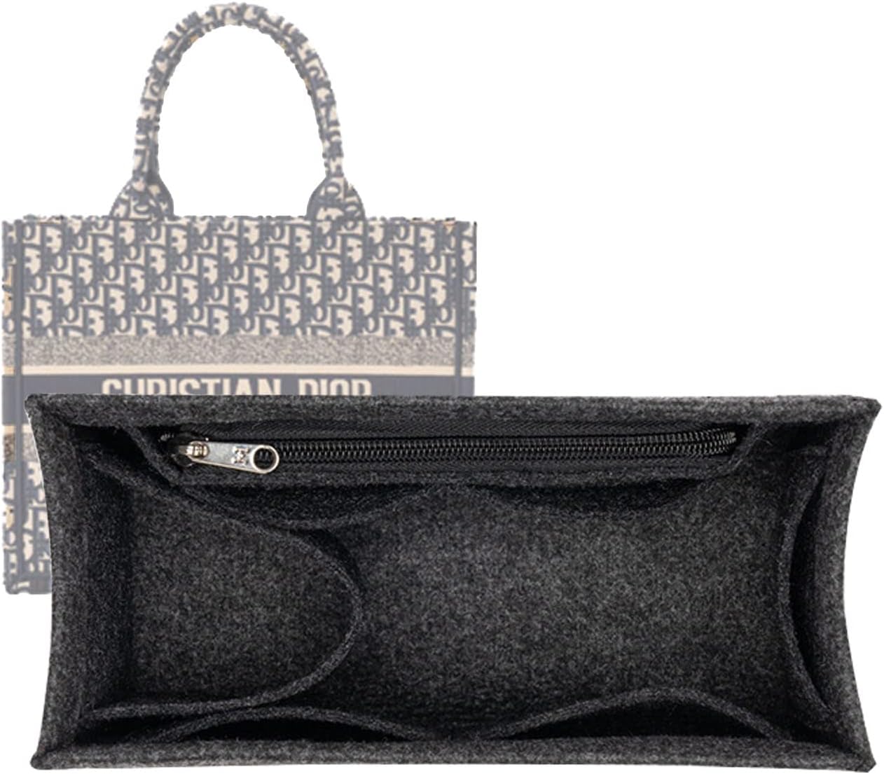 Lckaey purse insert for book tote bags organizer organizer small 2008black grey-M
