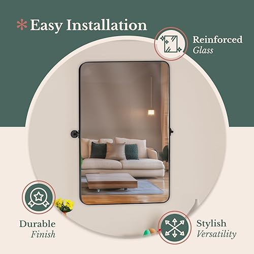 Miniatura 5 de Hamilton Hills Espejo con marco de metal dorado cepillado de 16 x 24 pulgadas, espejos pivotantes para baños, marco rectangular de esquina