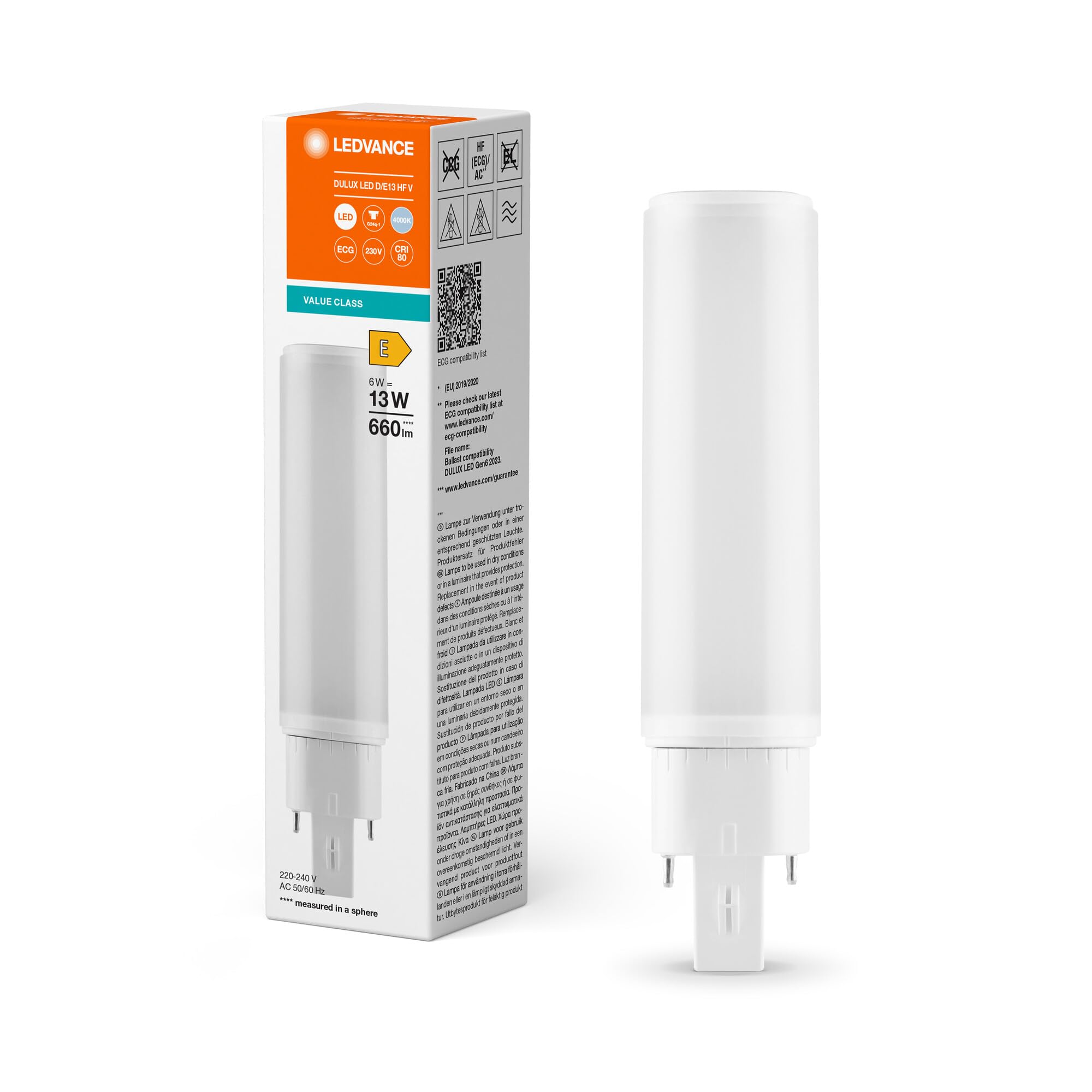 LED PLC 6W (13W eqv.) 4 Pin G24q-1 Cool White Dulux HF and AC Mains