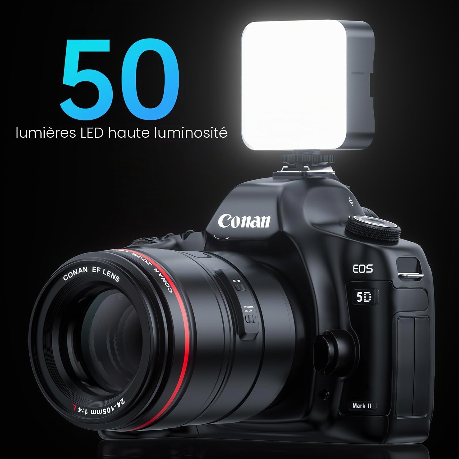 Lampe pour appareil photo avec support à sabot froid : Lumière vidéo LED couleur - 3200K-5600K+CRI95 Lampe pour appareil photo rechargeable, 3 supports à sabot froid pour DSLR/GoPro/Sony/Canon