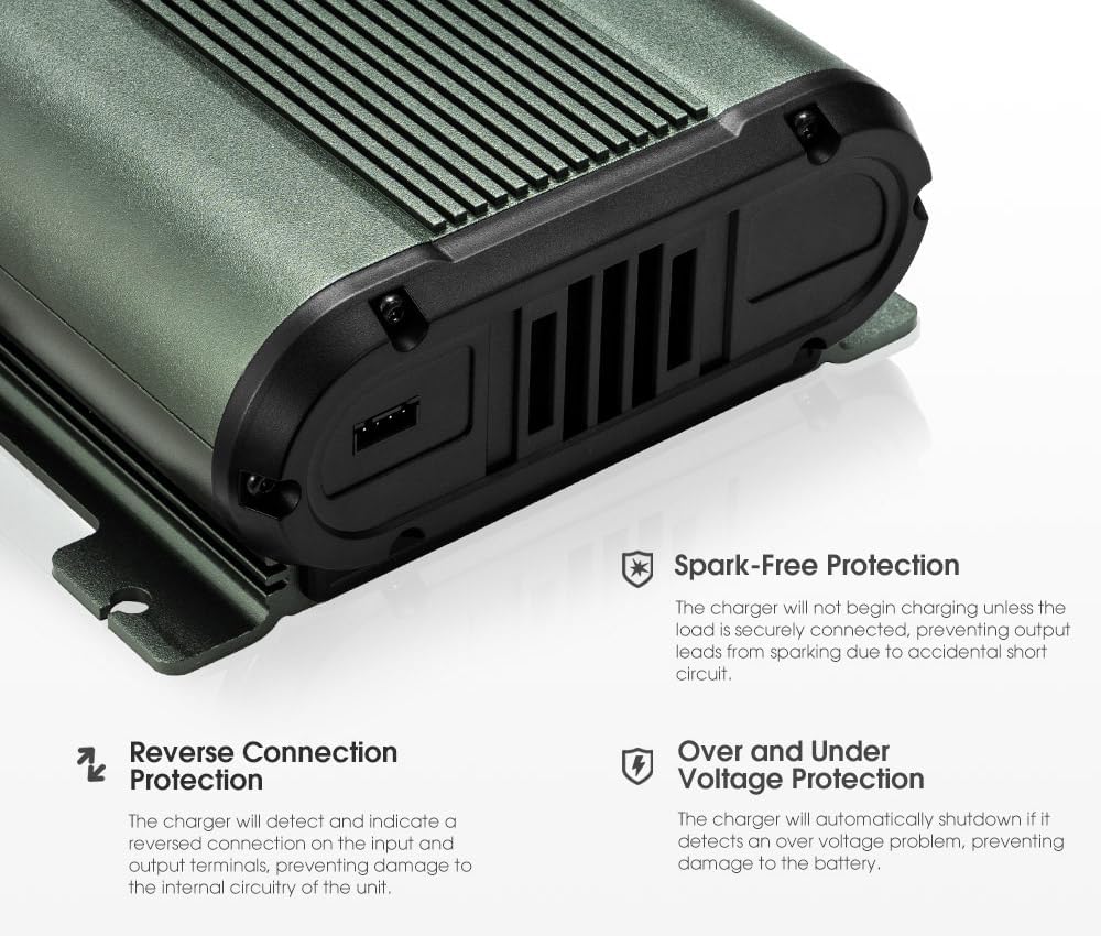 ATEM POWER charger with spark-free, reverse connection, and voltagkaratteristiċi ta' protezzjoni elettronika