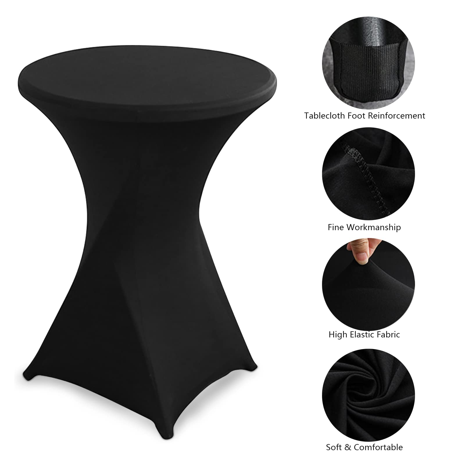 4 pièces Housse de Table Ronde Extensible, Ø 80-85 cm Housse Mange Debout pour Mariage Hôtel Restaurant Table de Brasserie Haute de Bistrot Jardin Restaurent Bar, Noir