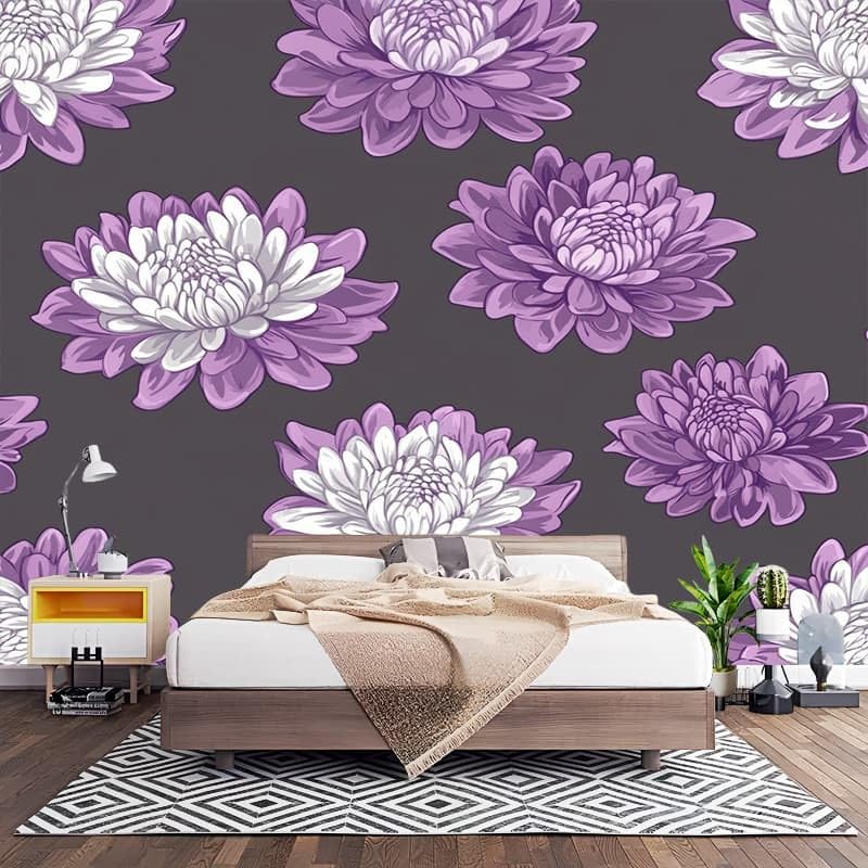 Papier peint panoramique violet imperméable déco murale fleurs 200x140 cm - 3