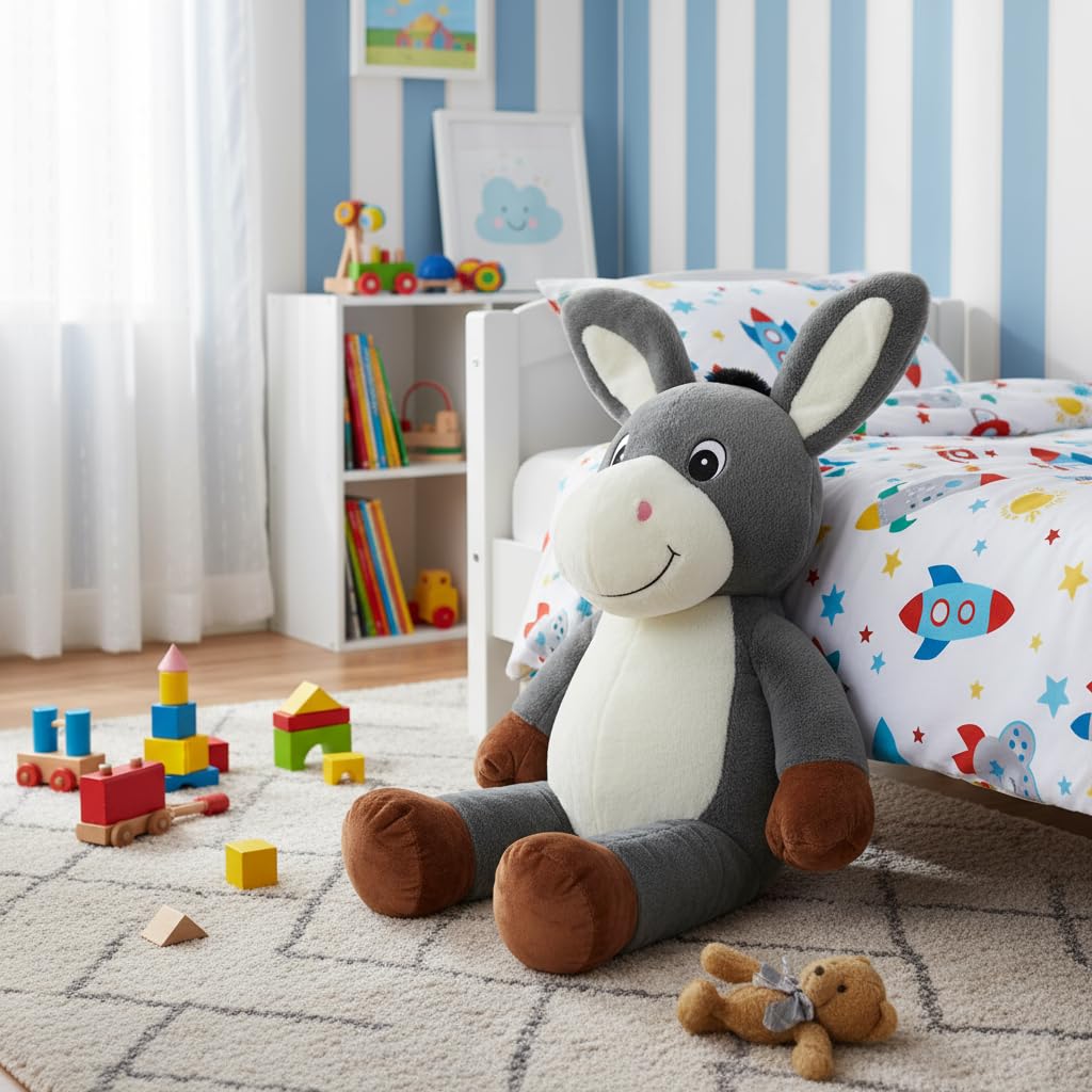 Grande Peluche Animale XXL + Cadeau Surprise à l’Intérieur – 50 à 120 cm – Panda, Lama, Ours, Lapin, Dinosaure, Chien, Peluche Géante Ultra Douce – Idée Cadeaux (Ane 60 cm)