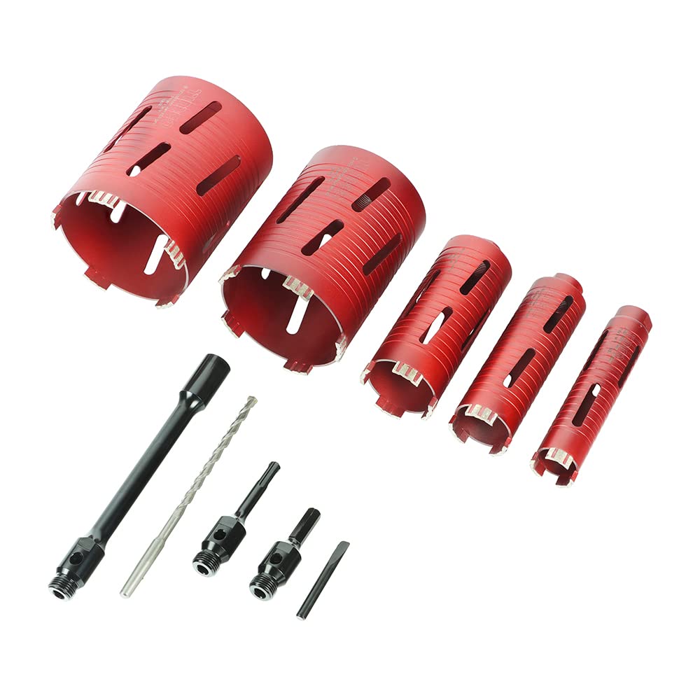 TIMCO Premium Dry Diamond Core Drill Kit - 5pcs - Selection of 5 Premium Grade Diamond core Drills for Fast Drilling into Masonry, Bricks and Blocks