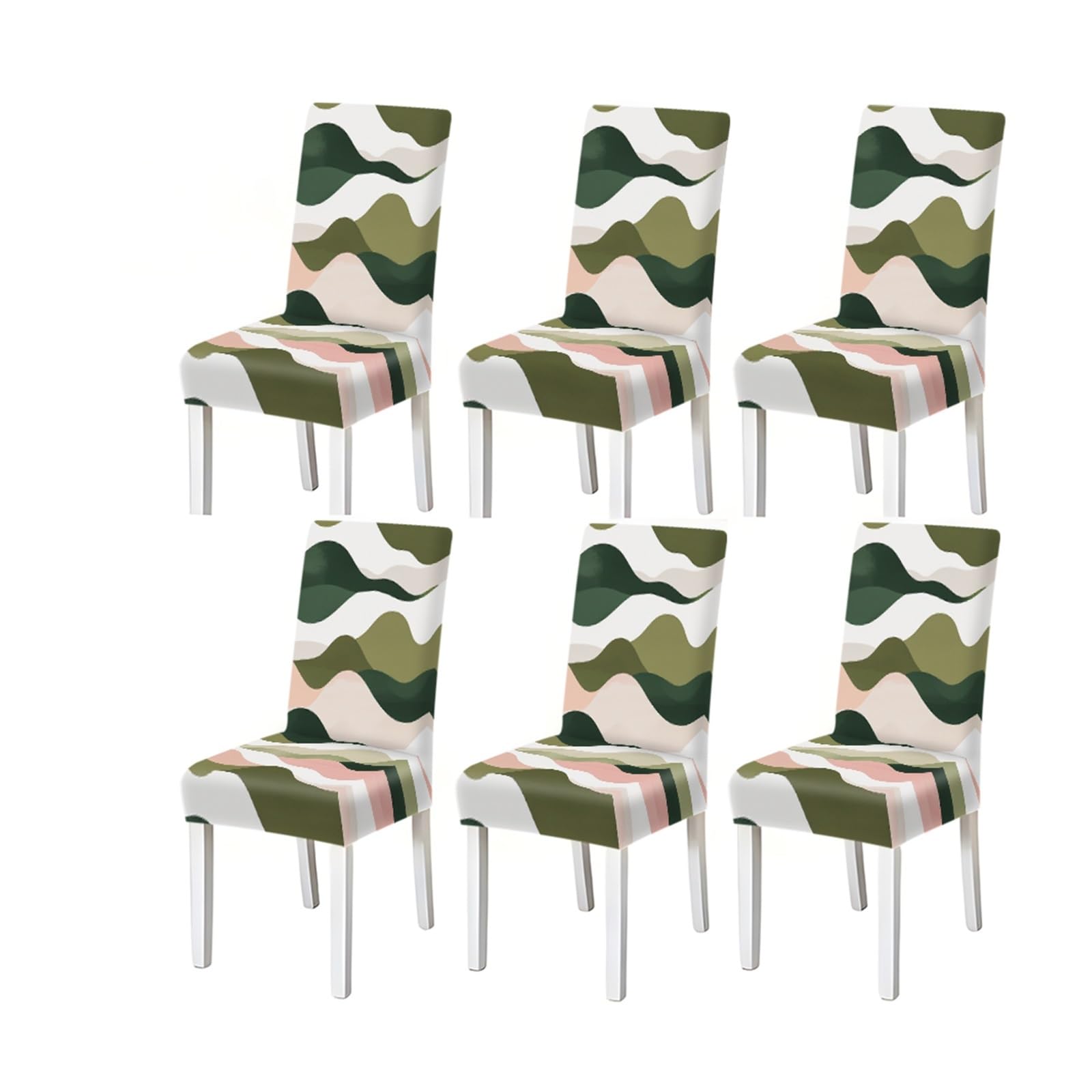KXUAUV Boho Green Wavy Abstract Pattern Print Dining Chair Covers Set Of 2/4/6, Stretch Slipcovers For Kitchen Dining Room Seat Protectors for Restaurant Hotel Party(6PCSChair cover)