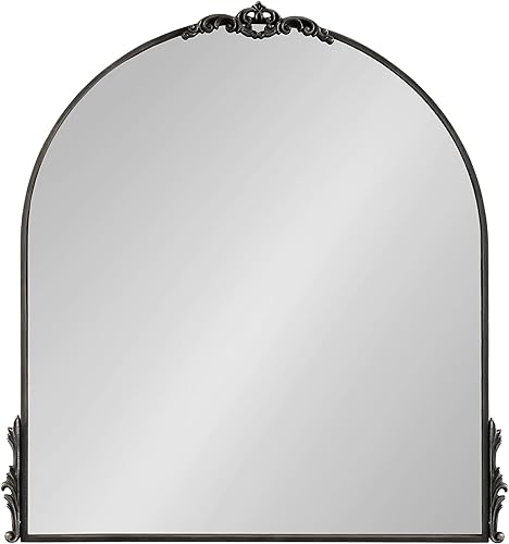 Miniatura 8 de Kate and Laurel Espejo arqueado tradicional Myrcelle 30 x 32 negro espejo de arco grande decorativo con detalles de guirnalda ornamentada a lo largo