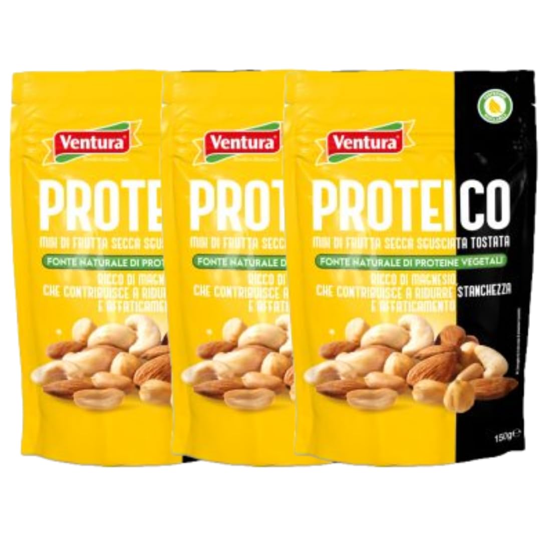 3X Ventura Mix Proteico, Frutta Secca Naturale, Confezione da 3 x 150g