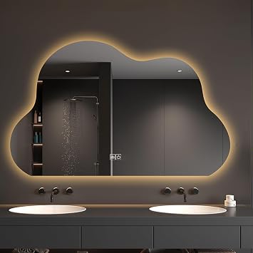 Smart LED Bathroom Mirror, 3-Color Dimmable, Anti-Fog Mirror, 40x60CM|50x70CM|60x80CM|70x90CM Cloud-Shaped Illuminated Wall Mirror, Touch ControlStyle A,40x60CM