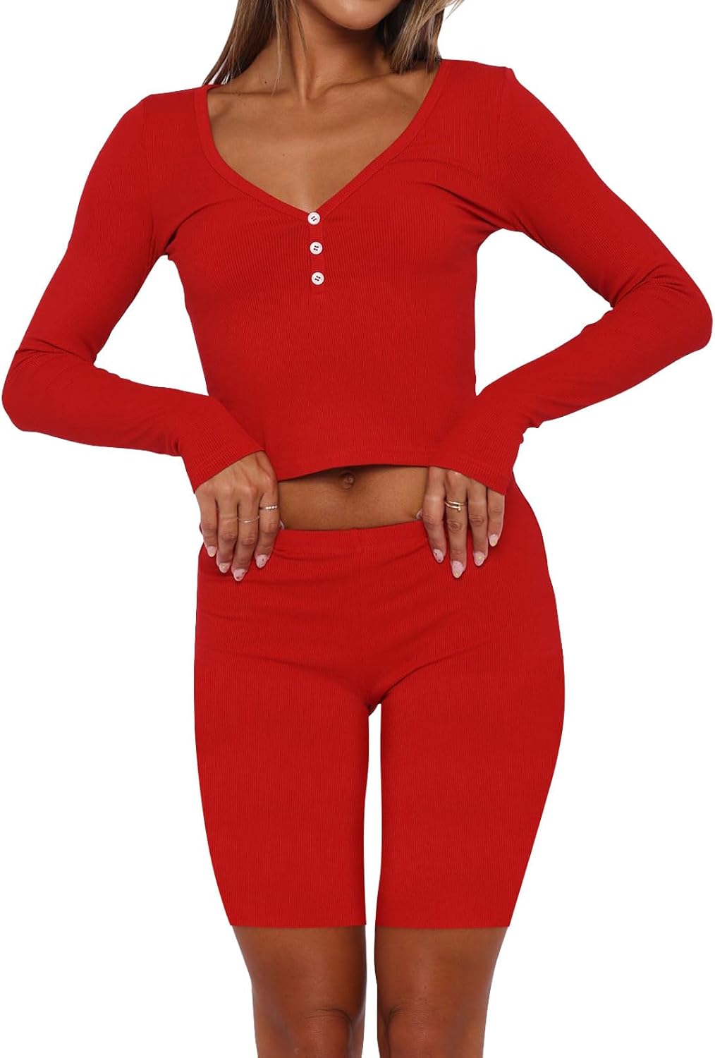 REVETRO Spring Lounge Sets For Women Sexy Pajama Sets Fall Long Sleeve Shirts Y2k PJ Sets Workout Set For GYM