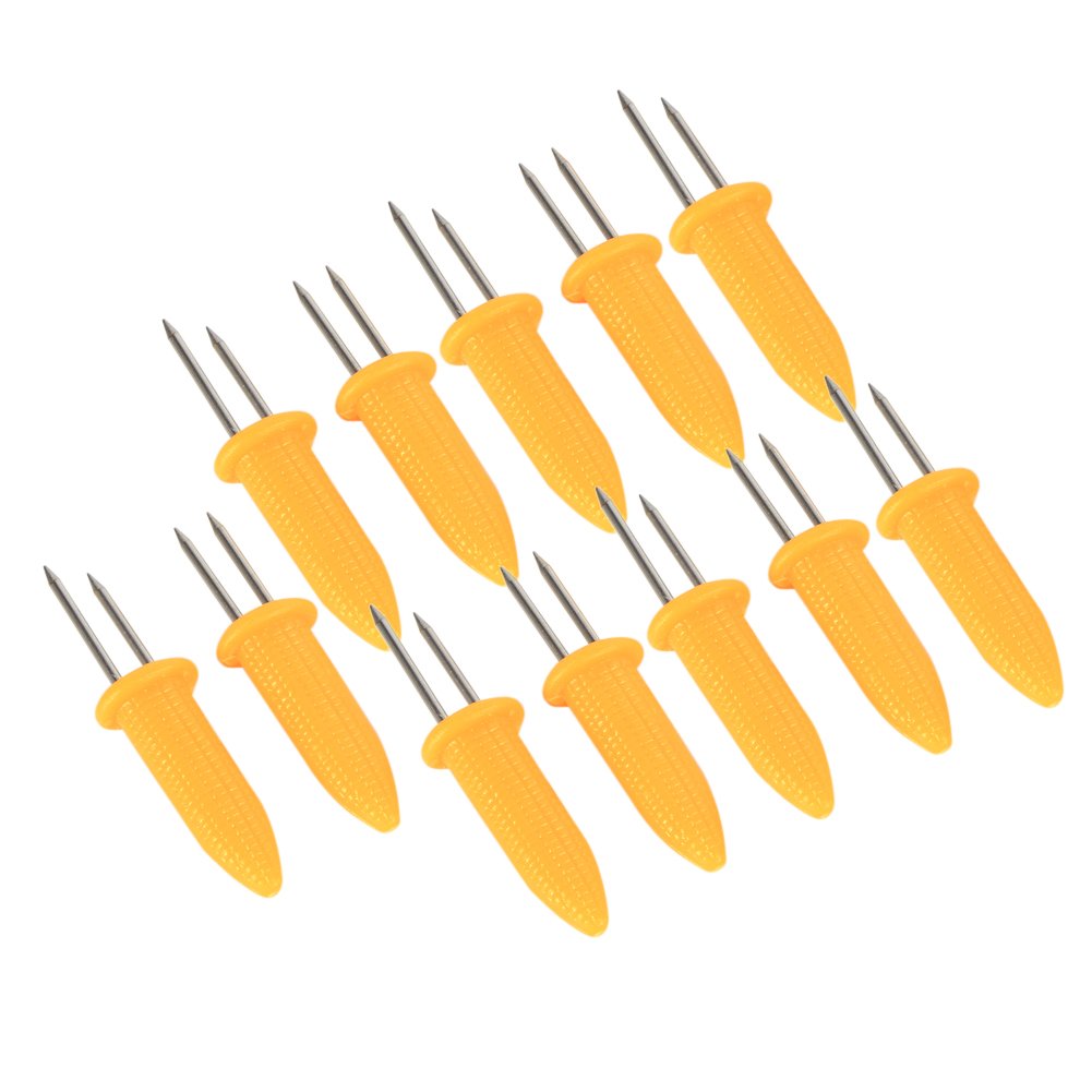 Nikou Corn Holders, 12Pcs Stainless Steel Corn Cob Holders Barbecue Corn Prongs Skewers on The Cob Skewers Fruit Fork for Kitchen Tool Outdoor Home BBQ Cooking (Yellow)