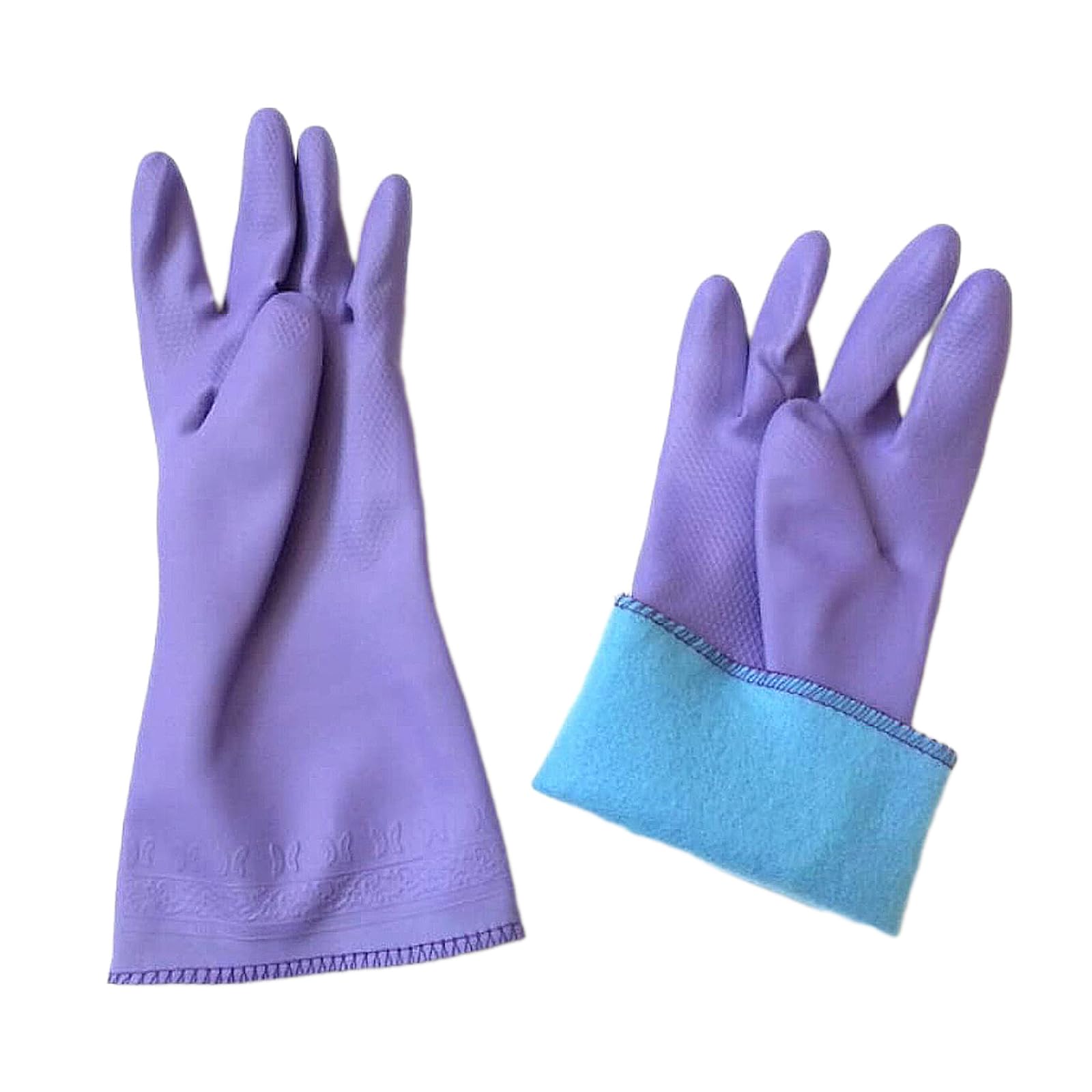 Rubber Gloves, Purple Household Long Sleeve Gloves with Cotton Flock Lining for Cleaning Dishwashing and Gardening