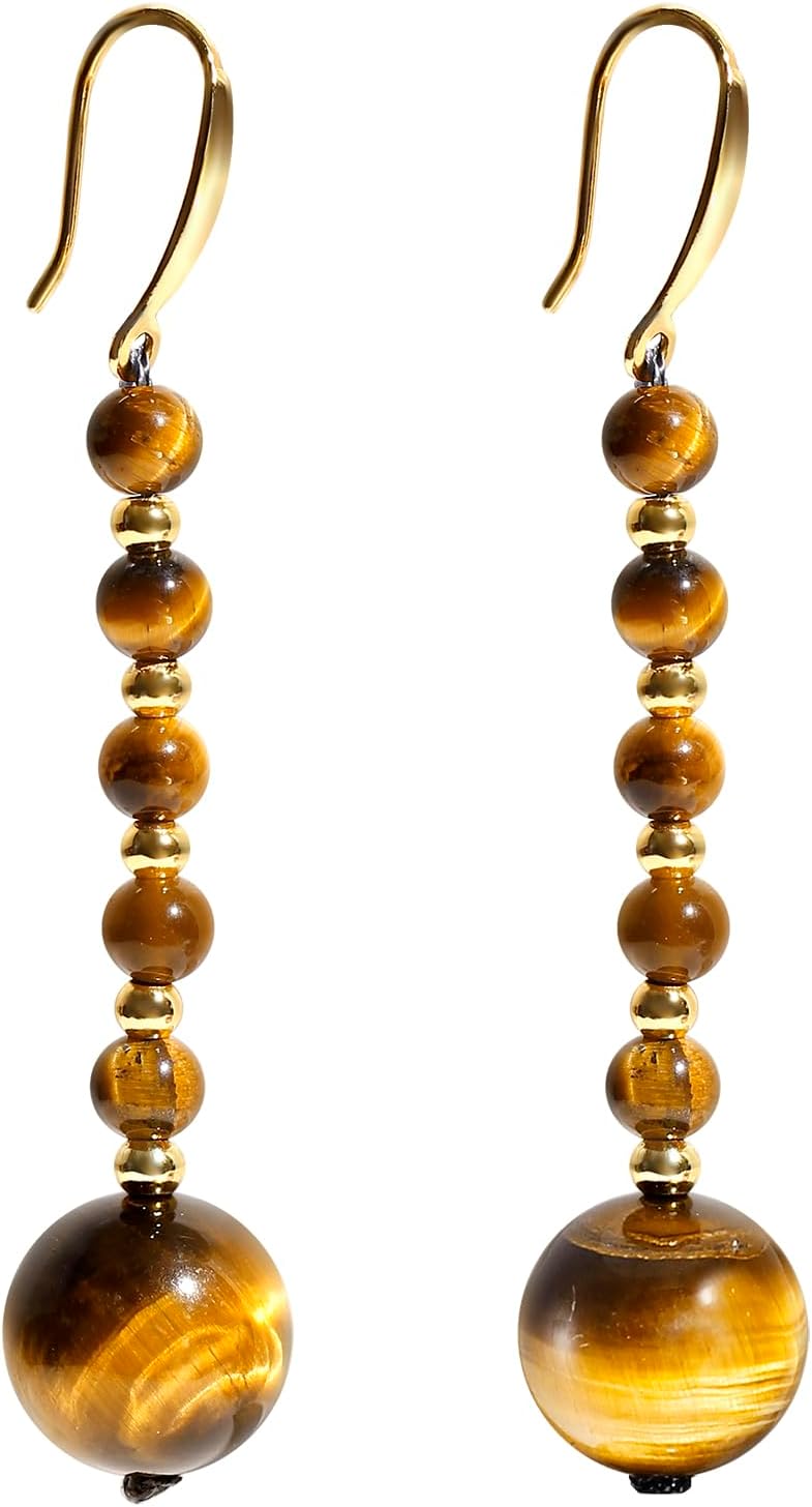 Jewever 18k Gold Plated 925 Sterling Silver with Natural Tiger Eye Stone Earrings for Women Energy Gemstone Earring Hypoallergenic Hoop Birthday Gifts