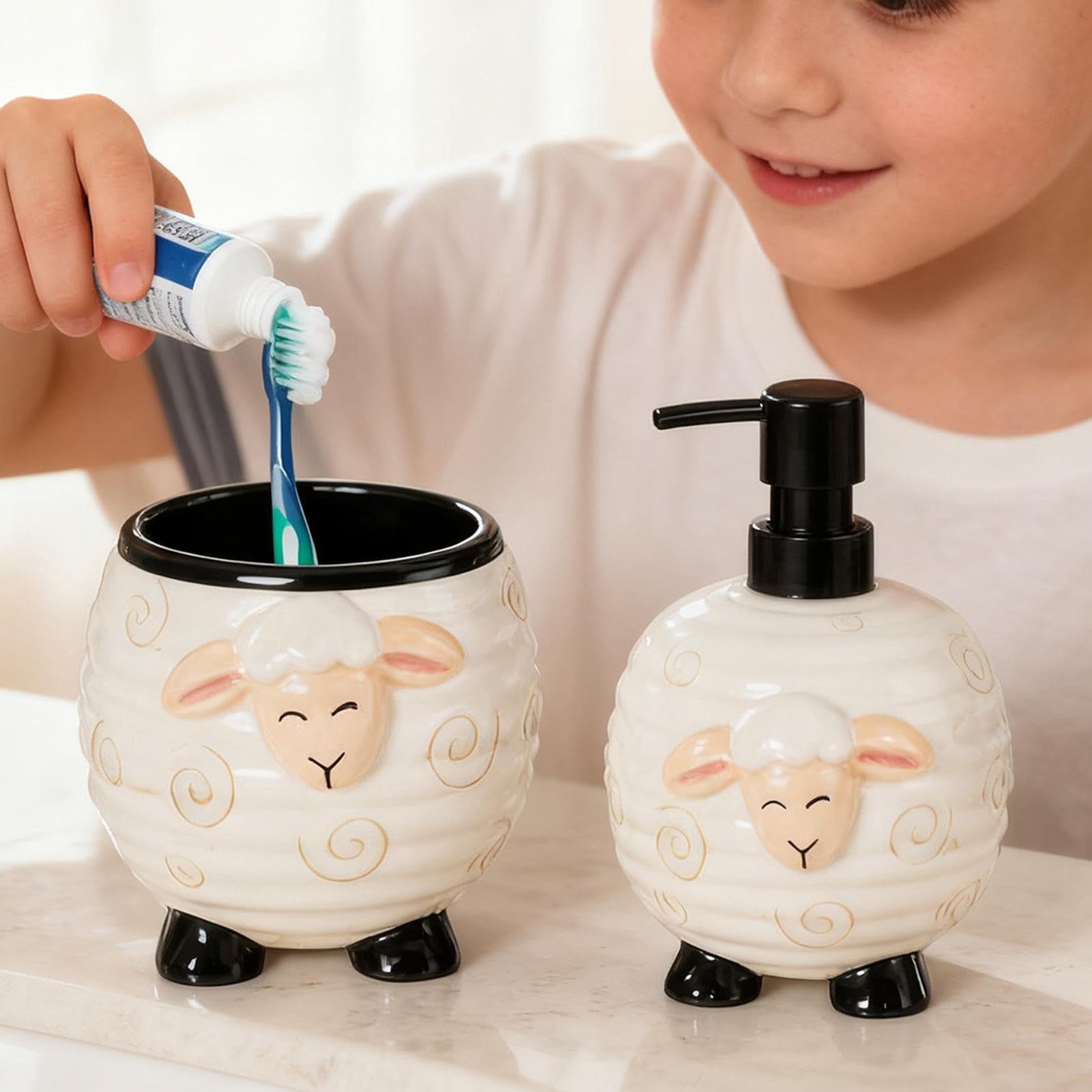Portasapone E Portaspazzolini Set Portasapone In Ceramica A Forma Di Pecora | Set Portaspazzolini Per Bagno per Casa, Hotel, Vacanza, Lavelli, Camera da , Festa, Compleanno