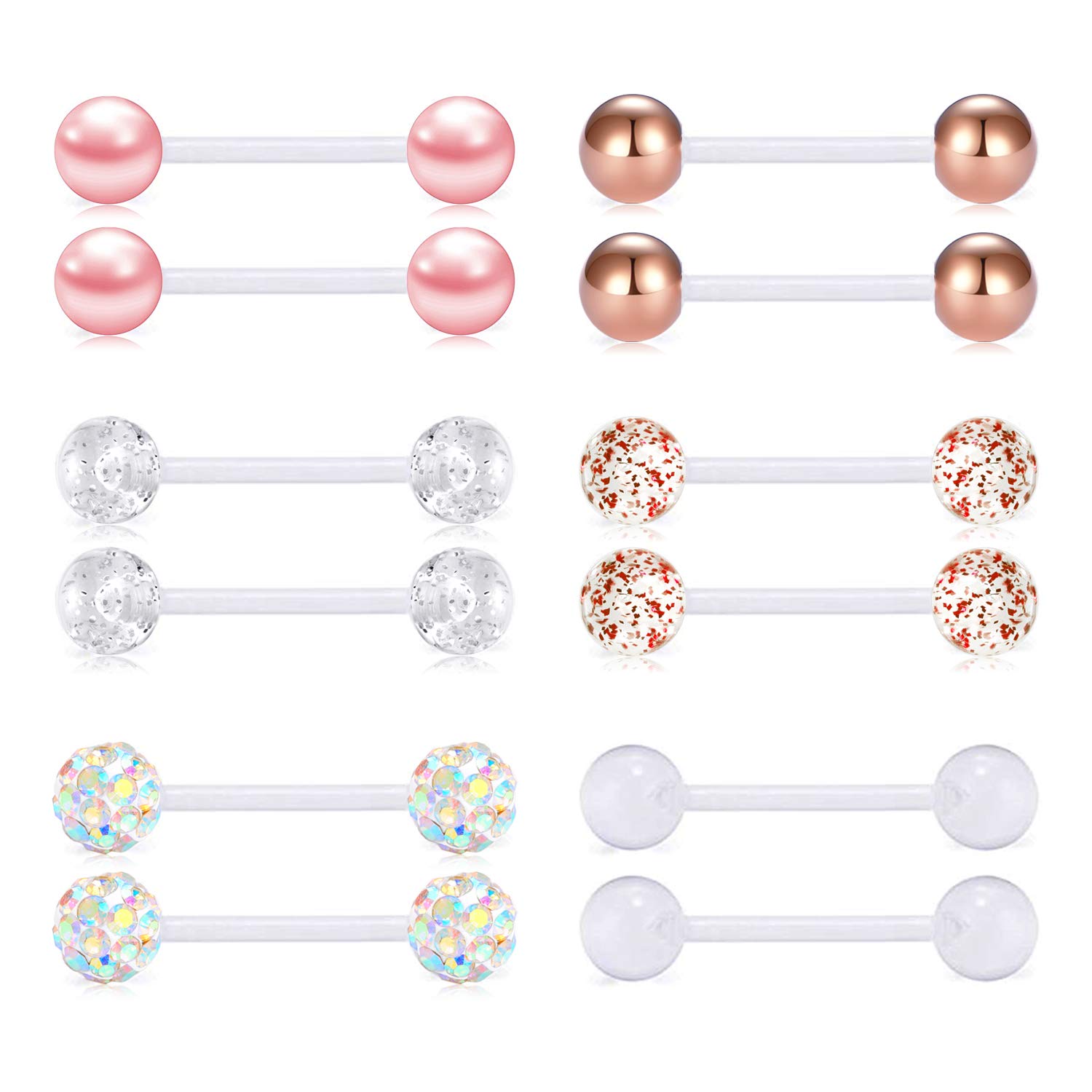 FECTAS Plastic Nipple Rings Tongue Piercing Retainer Barbell 14g for Women Surgery 12/14/16/18mm