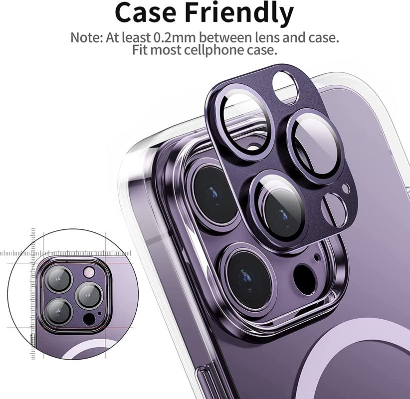 Image of Conjoined Ring For iPhone 14 Pro /For iPhone 14 Pro Max Camera Lens Protector Tempered Glass, Anti-Scratch Premium Aluminum Alloy 3D Lens Ring Cover- (1 Pack, PURPLE JNT)