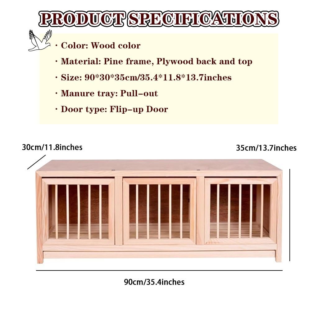 Jaula Grande para Palomas con 3 Puertas, Caja De Cría Interior con Puerta Abatible, Jaula para Aves Apilable, Caja De Apareamiento para Palomas De Pino Y Madera Contrachapada(35IN*1)