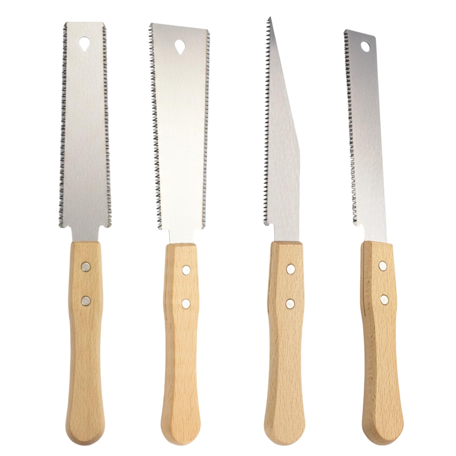 Japanese Pull Saw Set, 4 Precision Woodworking Saws Including Double-Edged, Flat Head and Pointed Head Saws, Professional Hand Saws for Fine Woodworking Projects, Flush Cut Saw and Coping Saw for Deta